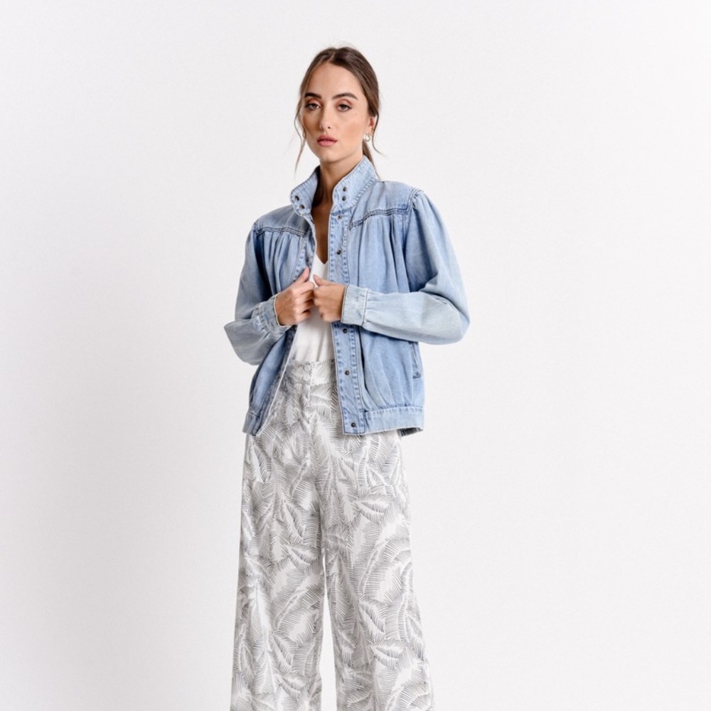 Molly Bracken Retro Pleated Denim Jacket